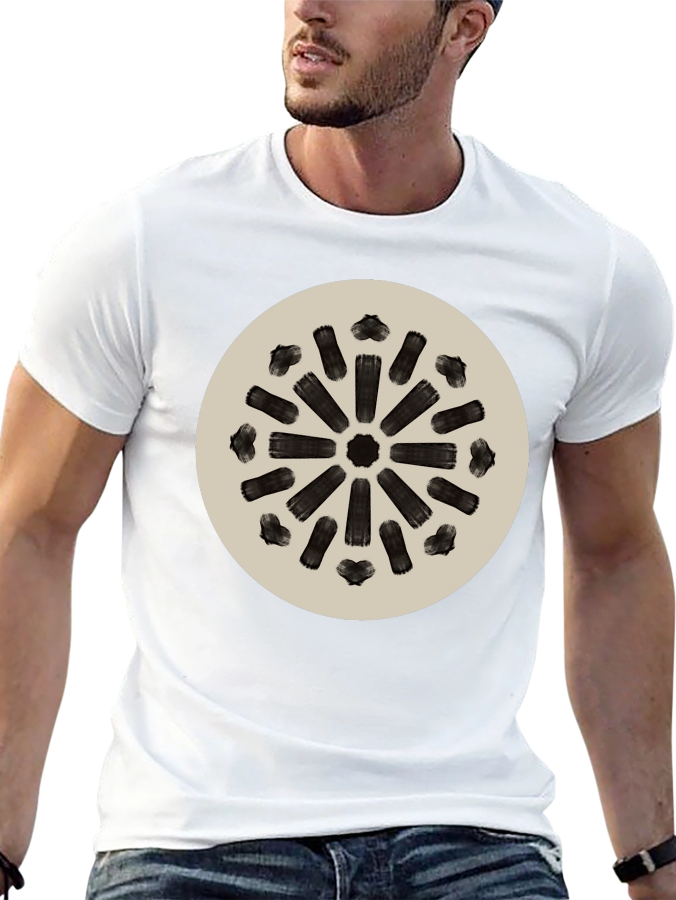 Abstract Radial Pattern Tee - Modern Black T-Shirt