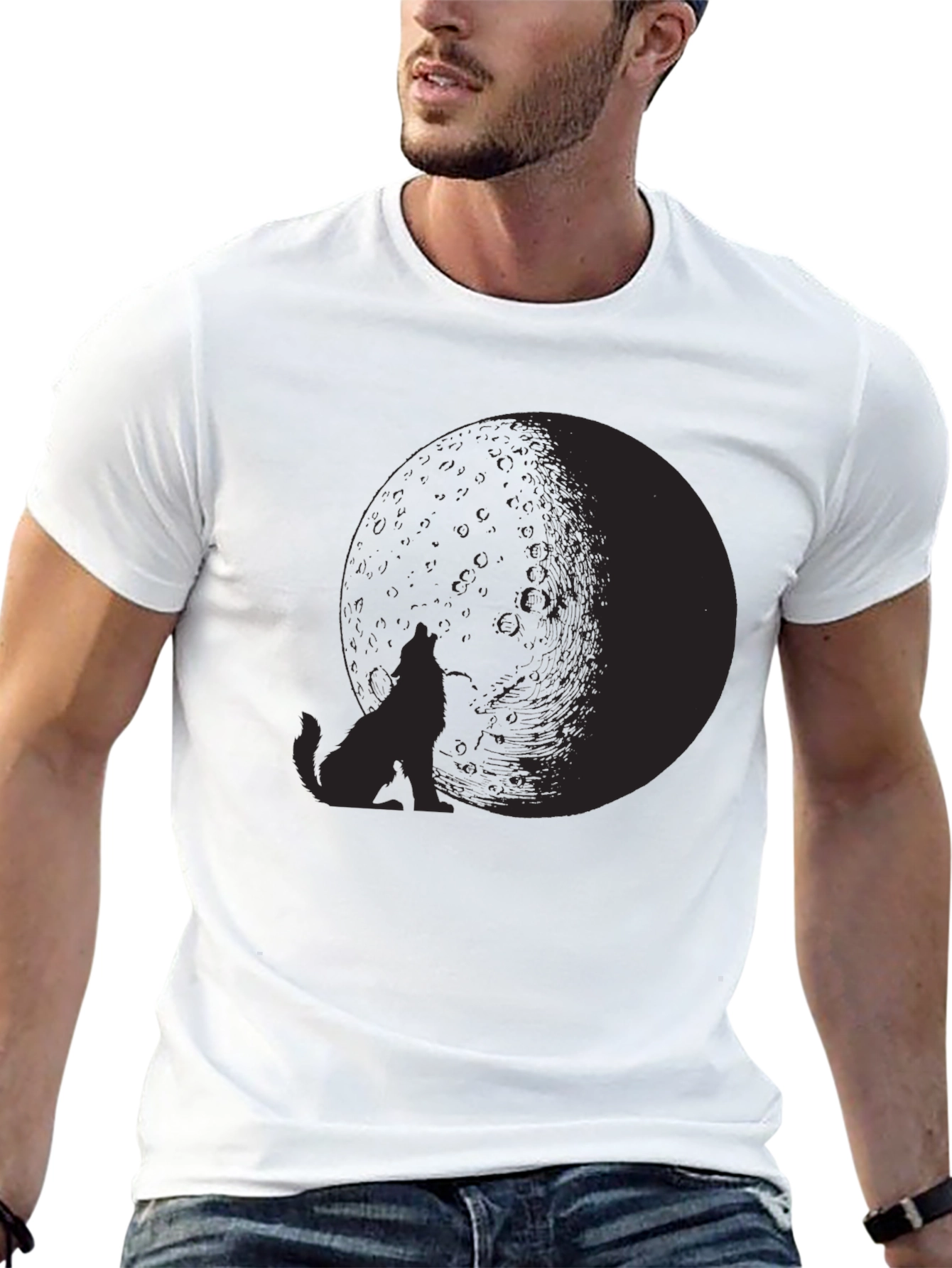 Wolf Moon Graphic Tee - Black Cotton Blend