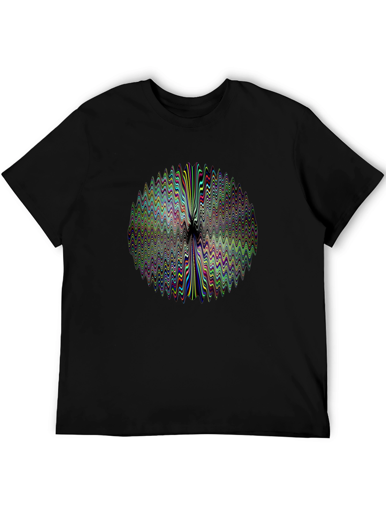 Abstract Wavy Circle Graphic Print Black T-Shirt