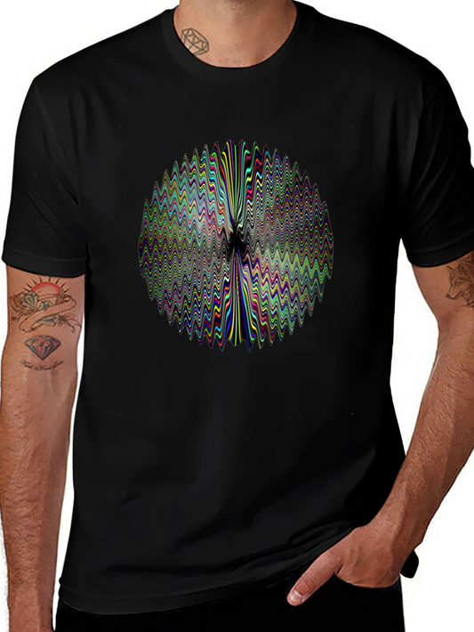 Abstract Wavy Circle Graphic Print Black T-Shirt
