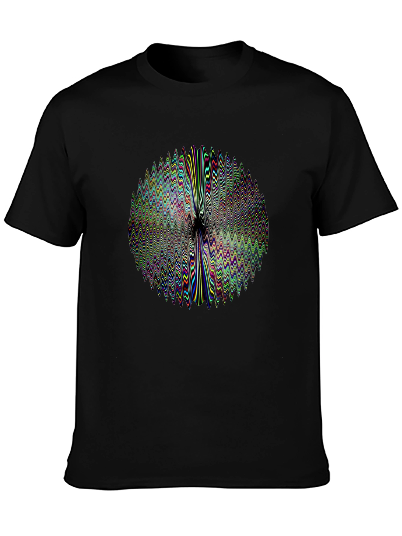 Abstract Wavy Circle Graphic Print Black T-Shirt