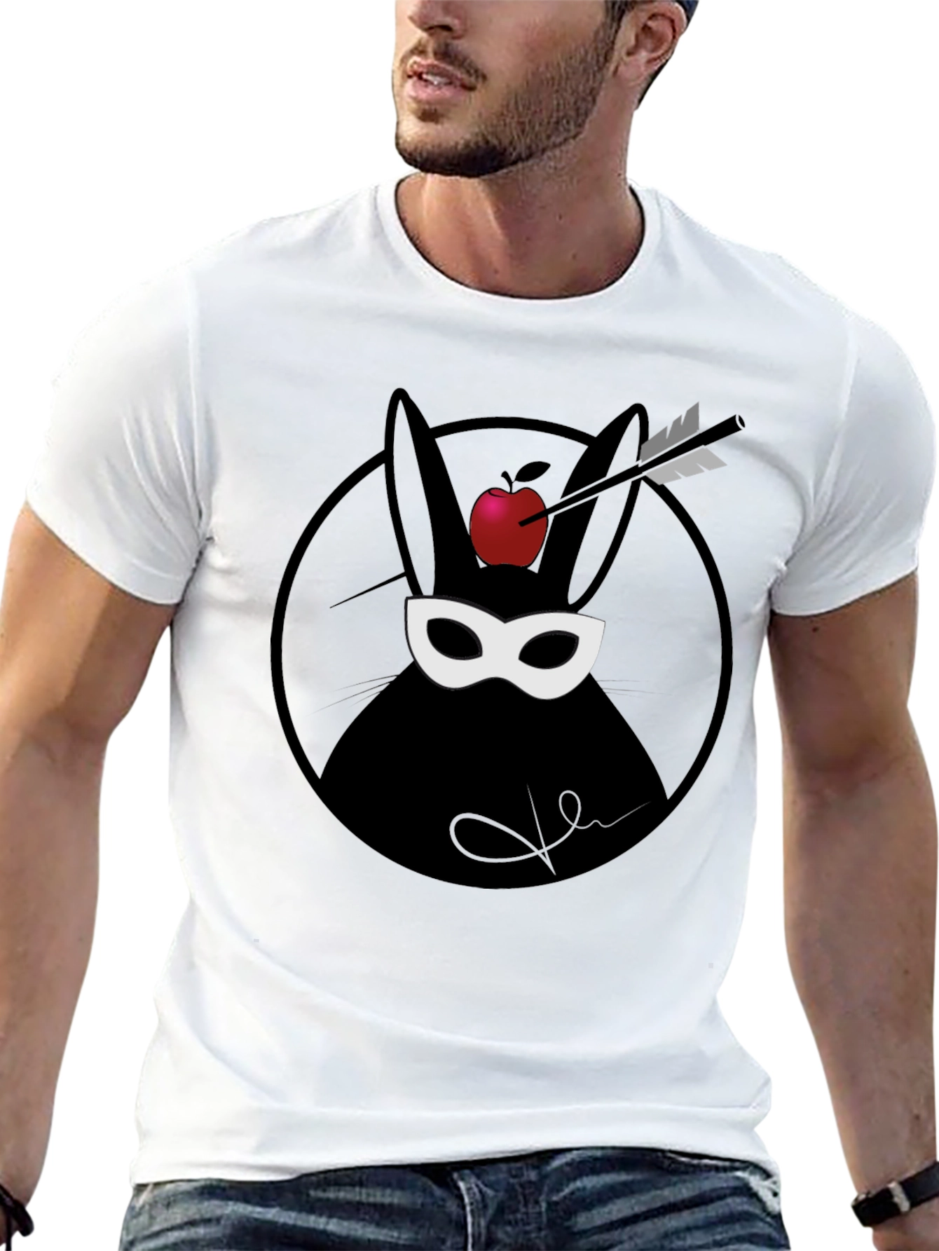 Arrow Through Apple Bunny Graphic T-Shirt