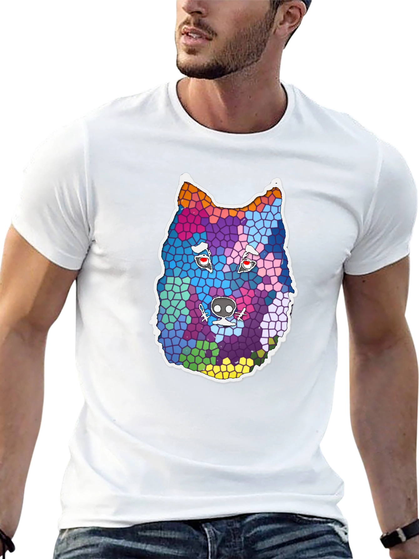 Wolf Mosaic Graphic Tee - Cool Animal Design