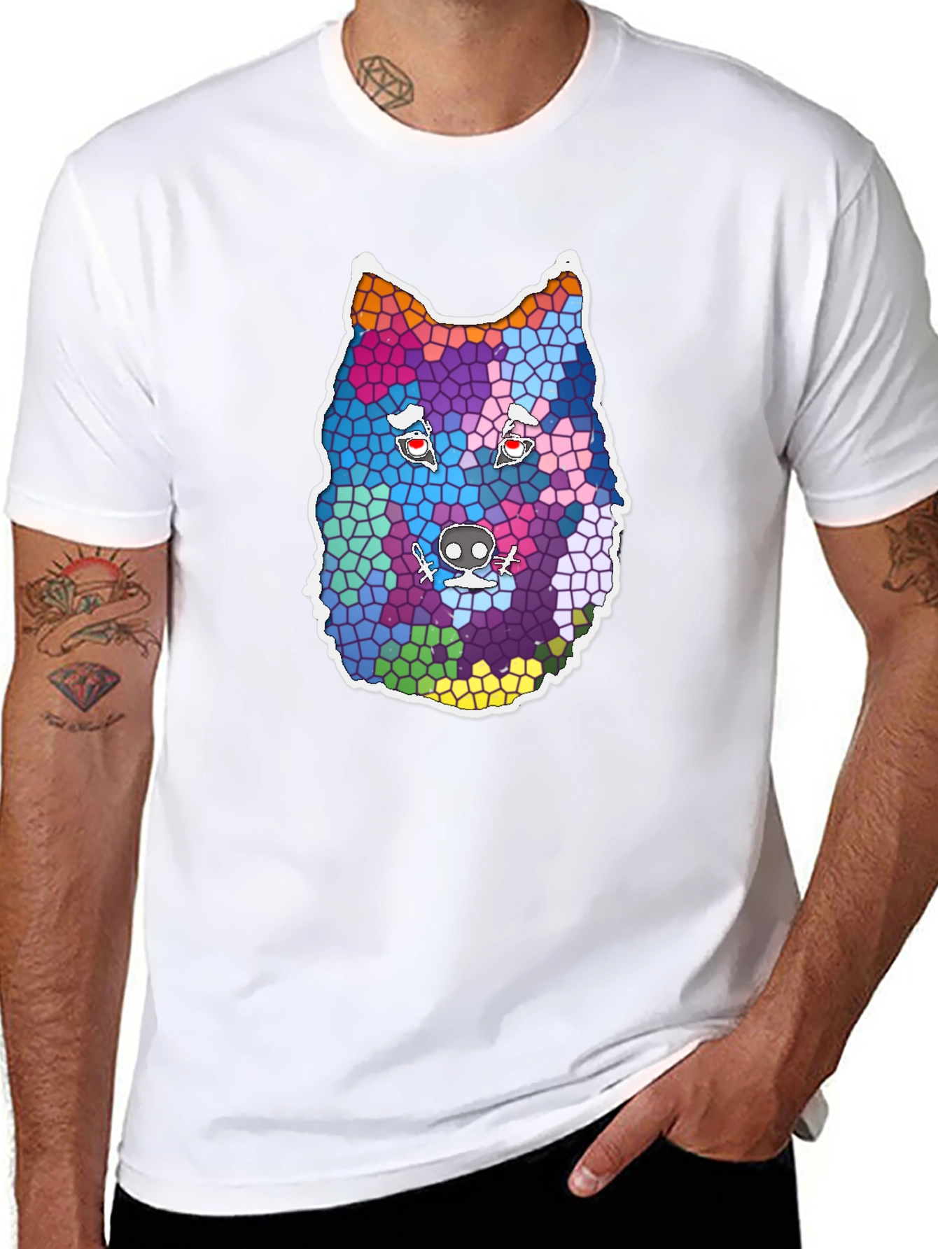 Wolf Mosaic Graphic Tee - Cool Animal Design
