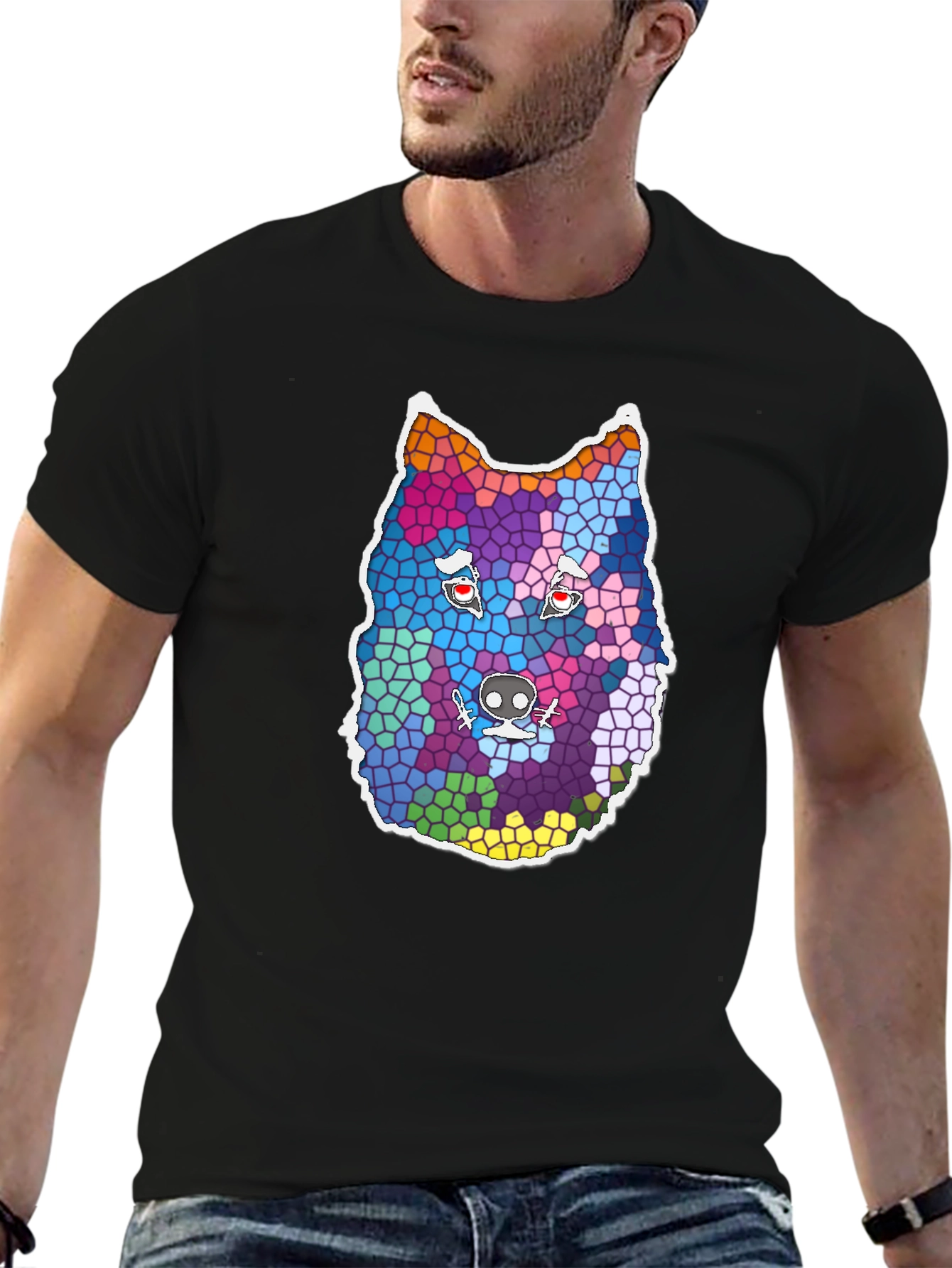 Wolf Mosaic Graphic Tee - Cool Animal Design