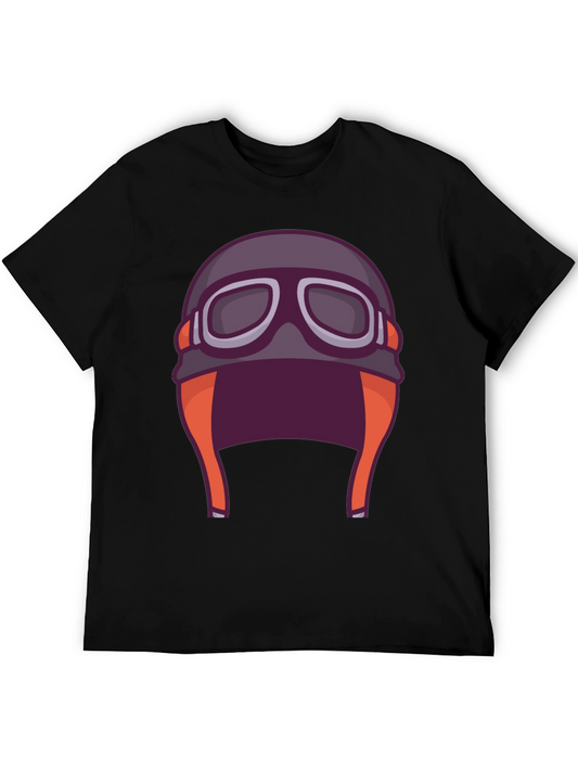 Vintage Aviator Helmet Graphic Tee - Black Cotton T-Shirt