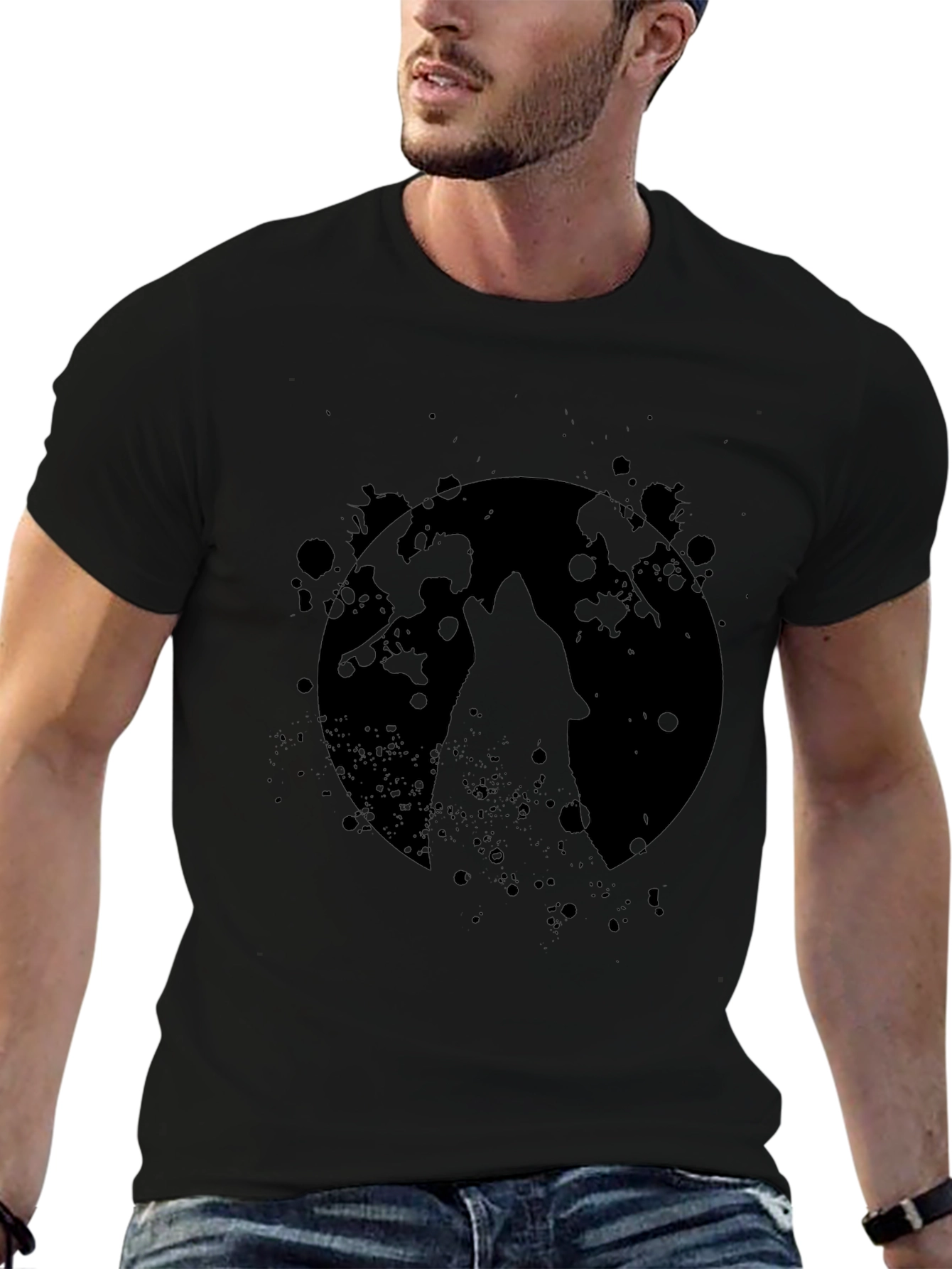 Wolf Howl Moon Black Graphic Tee Shirt