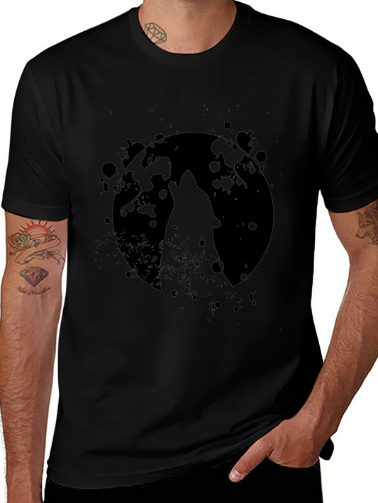 Wolf Howl Moon Black Graphic Tee Shirt