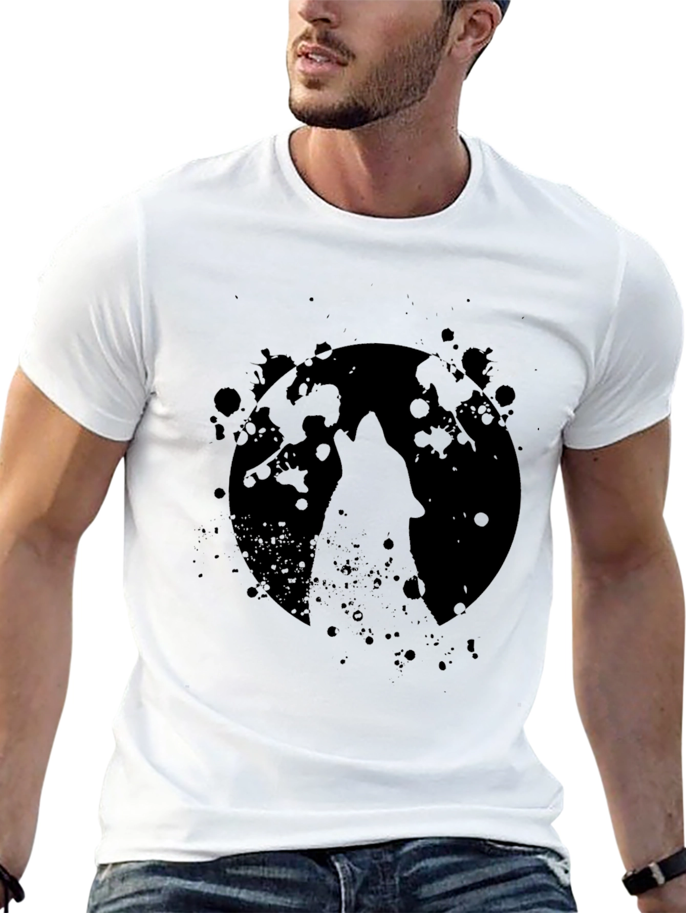 Wolf Howl Moon Black Graphic Tee Shirt