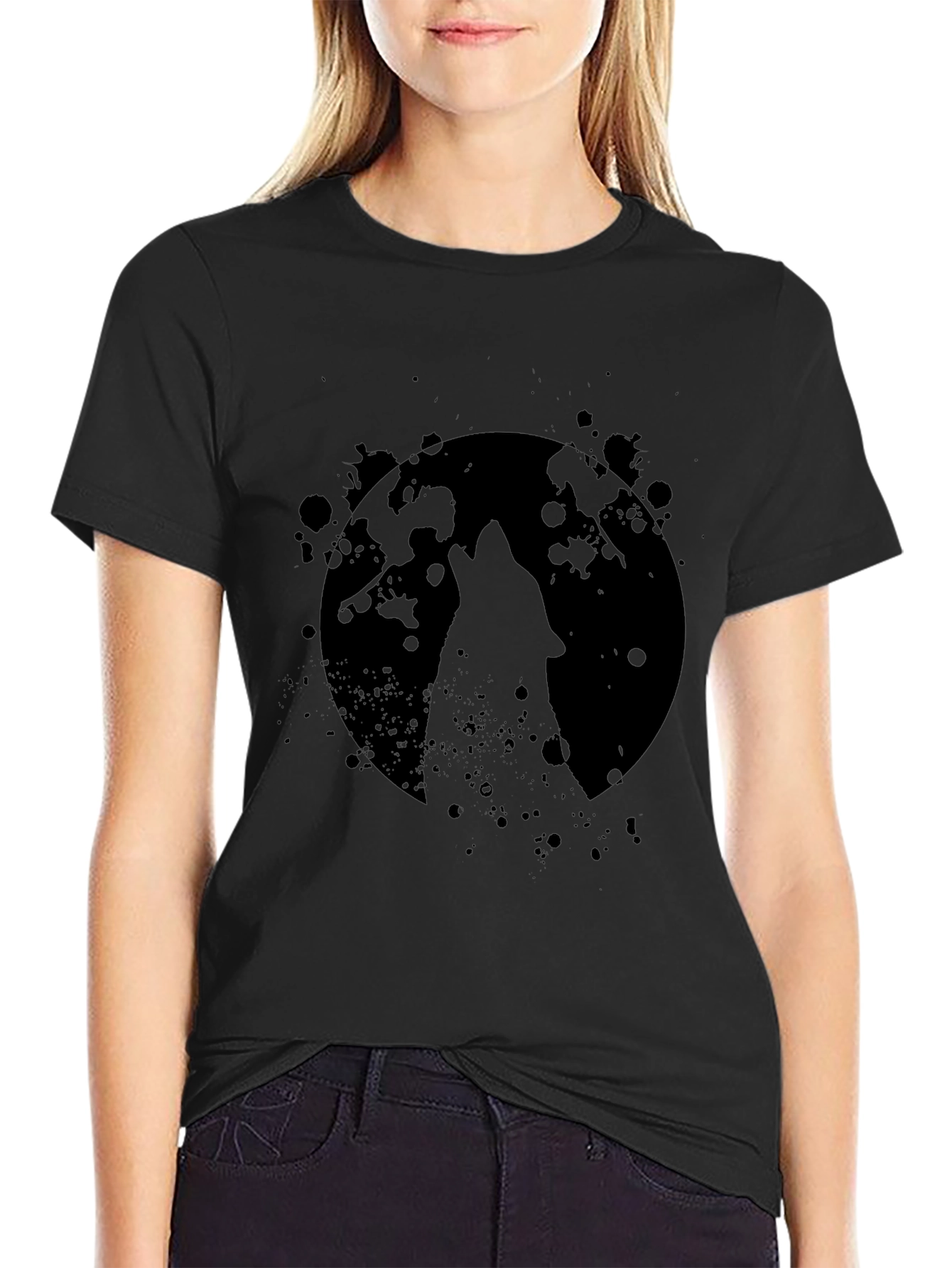 Wolf Howl Moon Black Graphic Tee Shirt