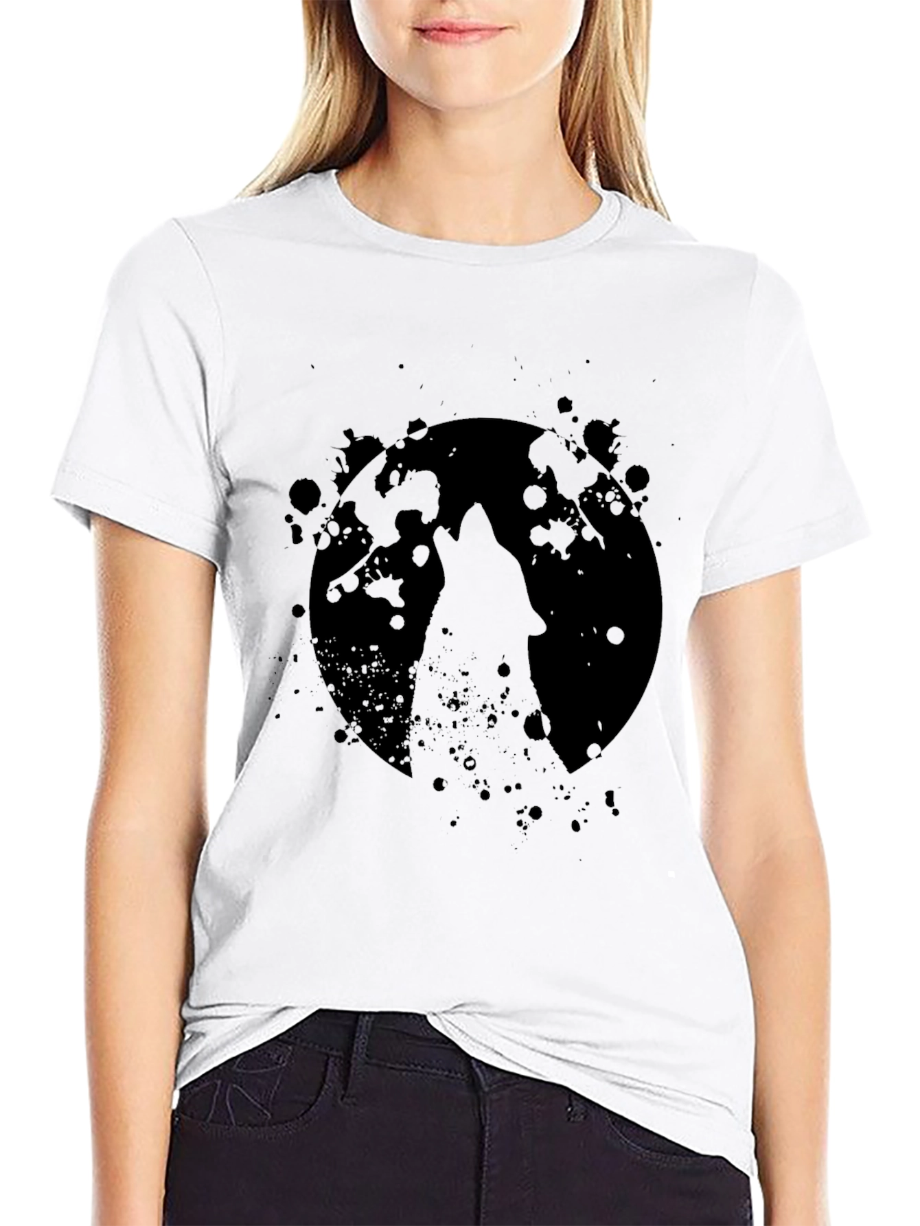 Wolf Howl Moon Black Graphic Tee Shirt