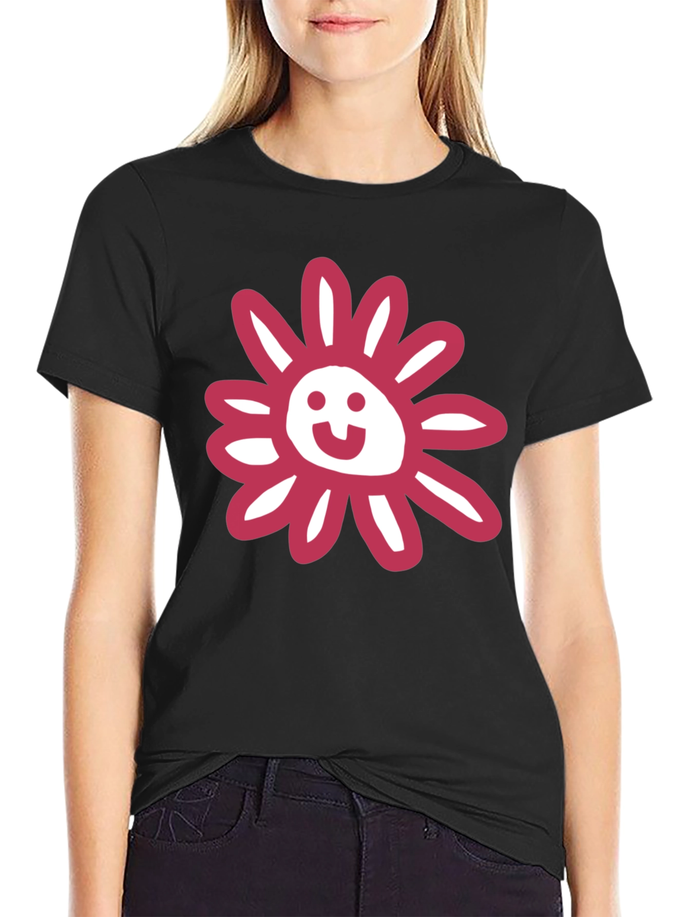 Whimsical Floral Graphic Tee - Black