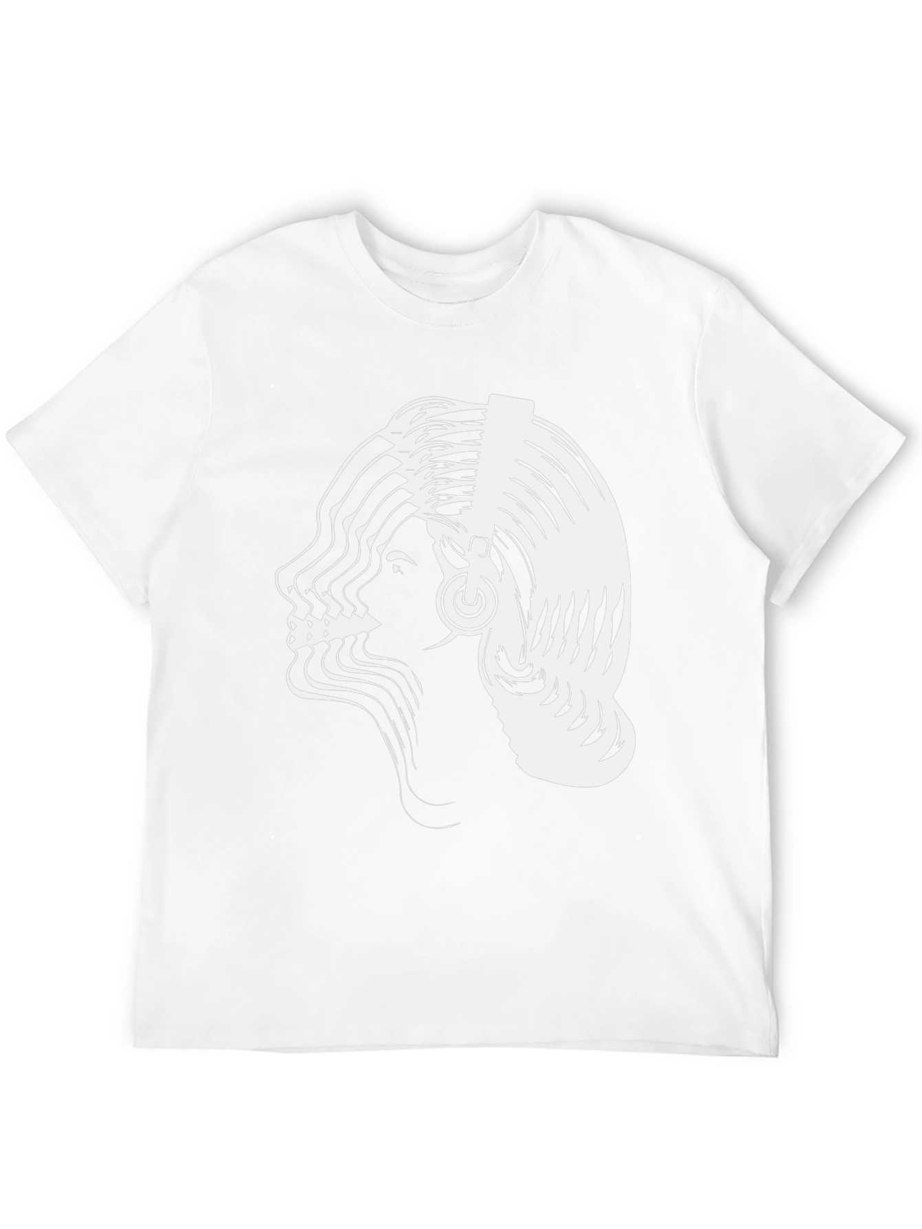 Abstract Woman Headphones Graphic Tee - Black Cotton Blend