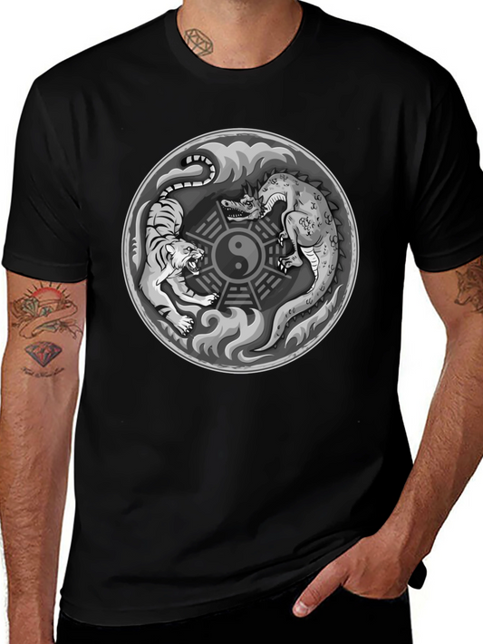 Yin Yang Dragon Tiger Graphic T-Shirt - Balance & Power