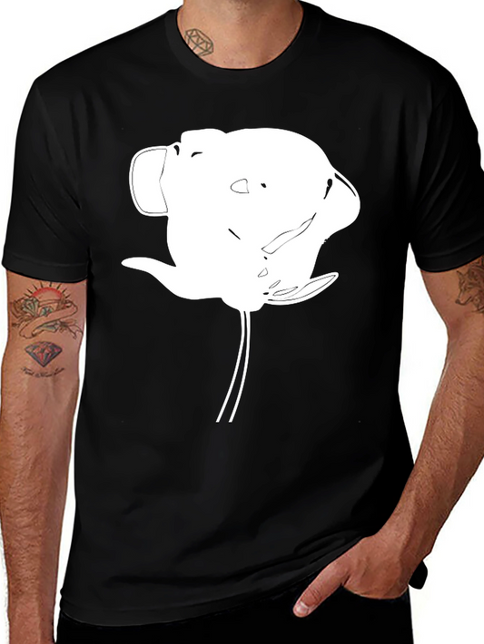 Abstract White Flower Graphic Black T-Shirt