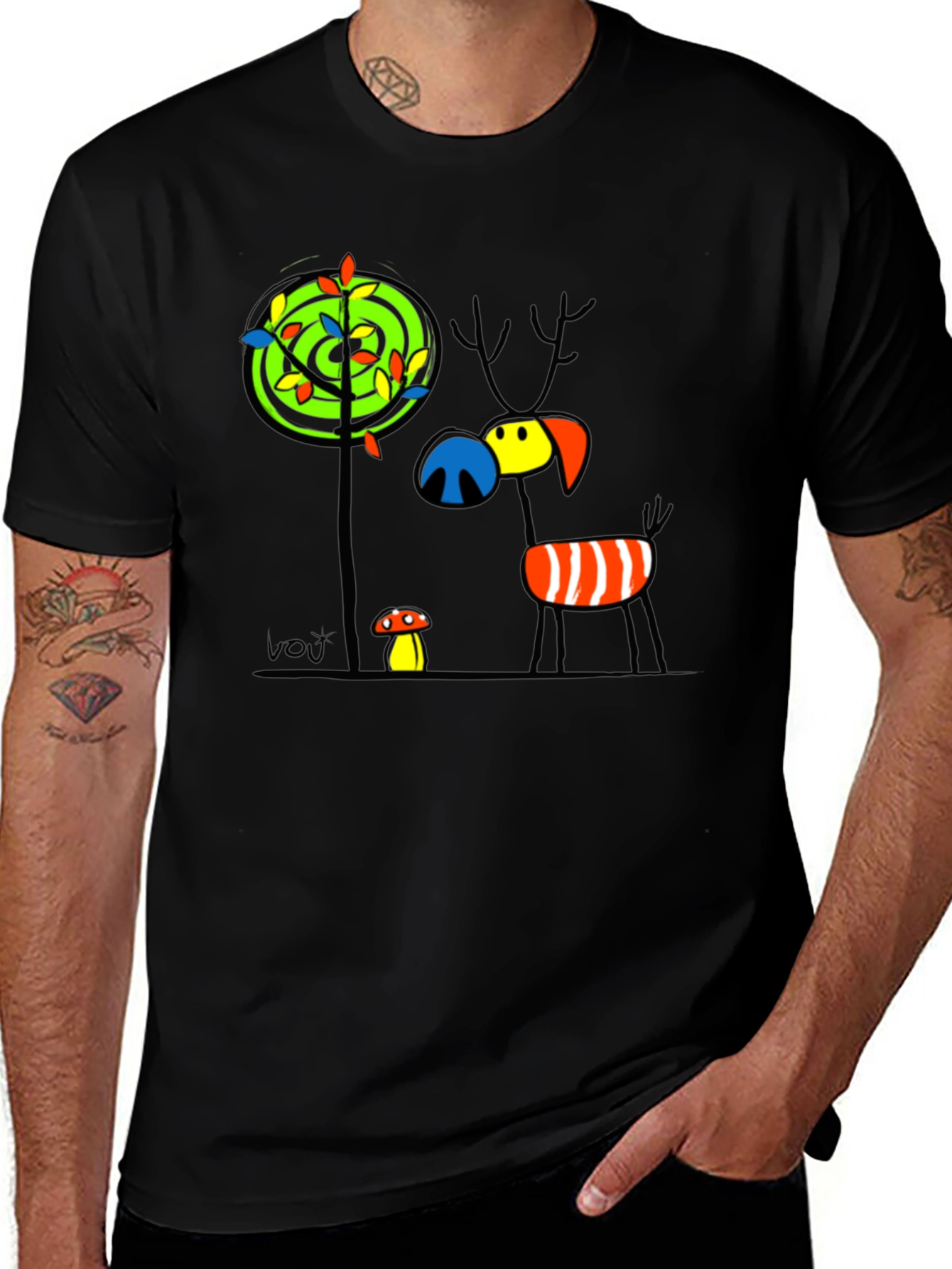 Whimsical Deer Graphic Tee - Unique Art T-Shirt