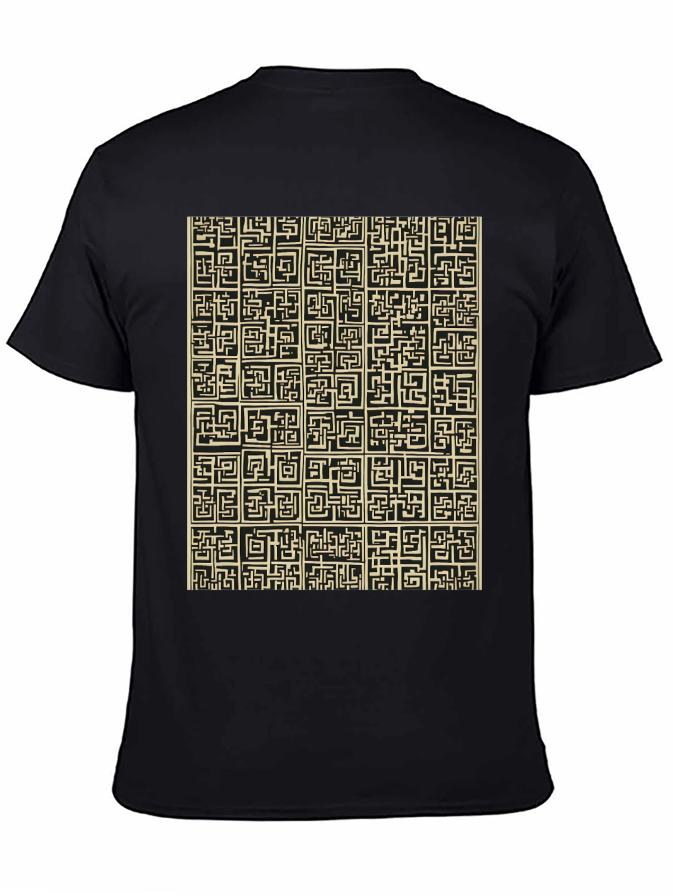 Abstract Maze Pattern Black T-Shirt