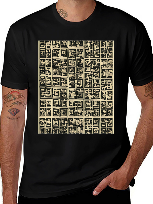 Abstract Maze Pattern Black T-Shirt