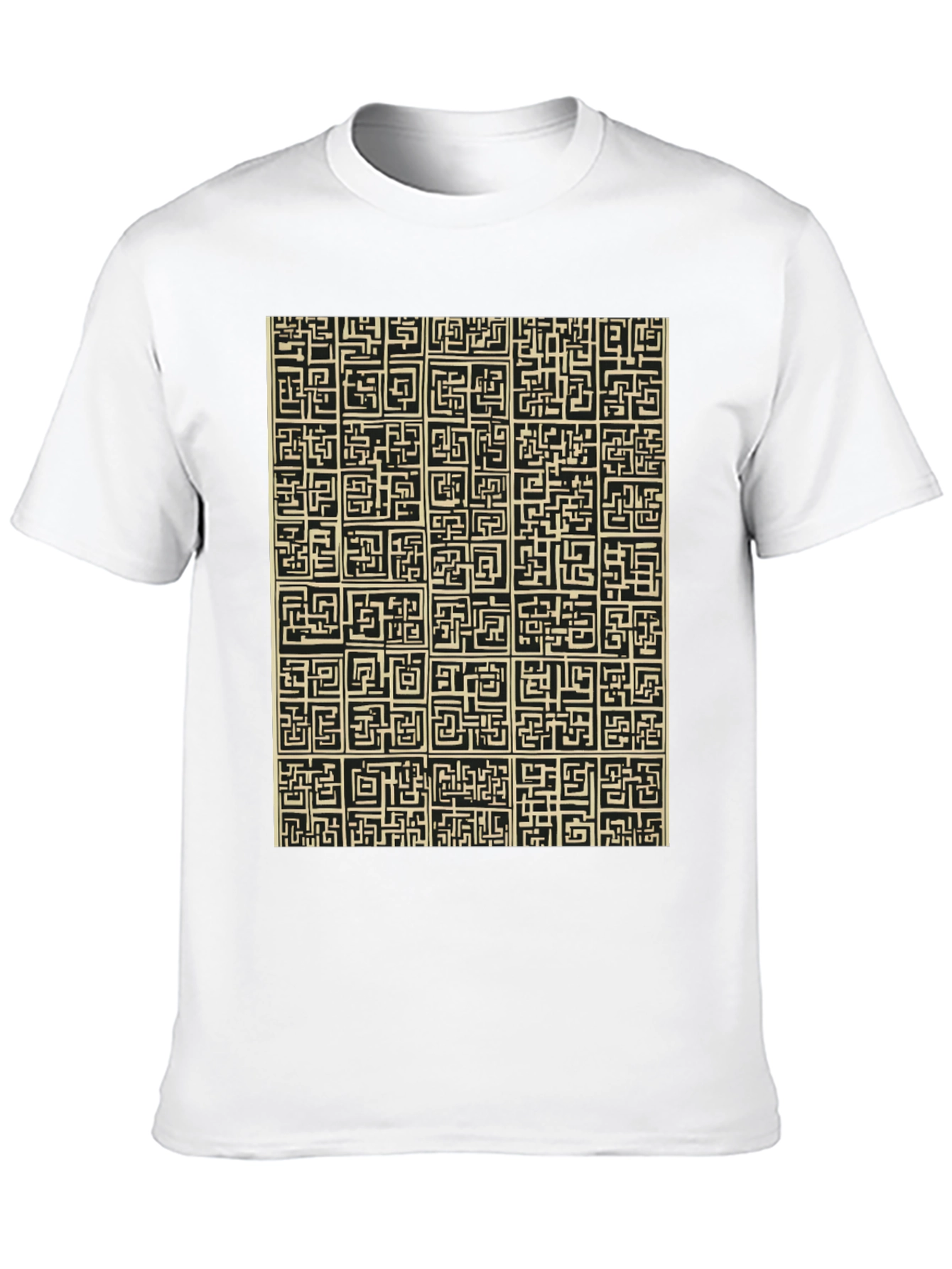 Abstract Maze Pattern Black T-Shirt