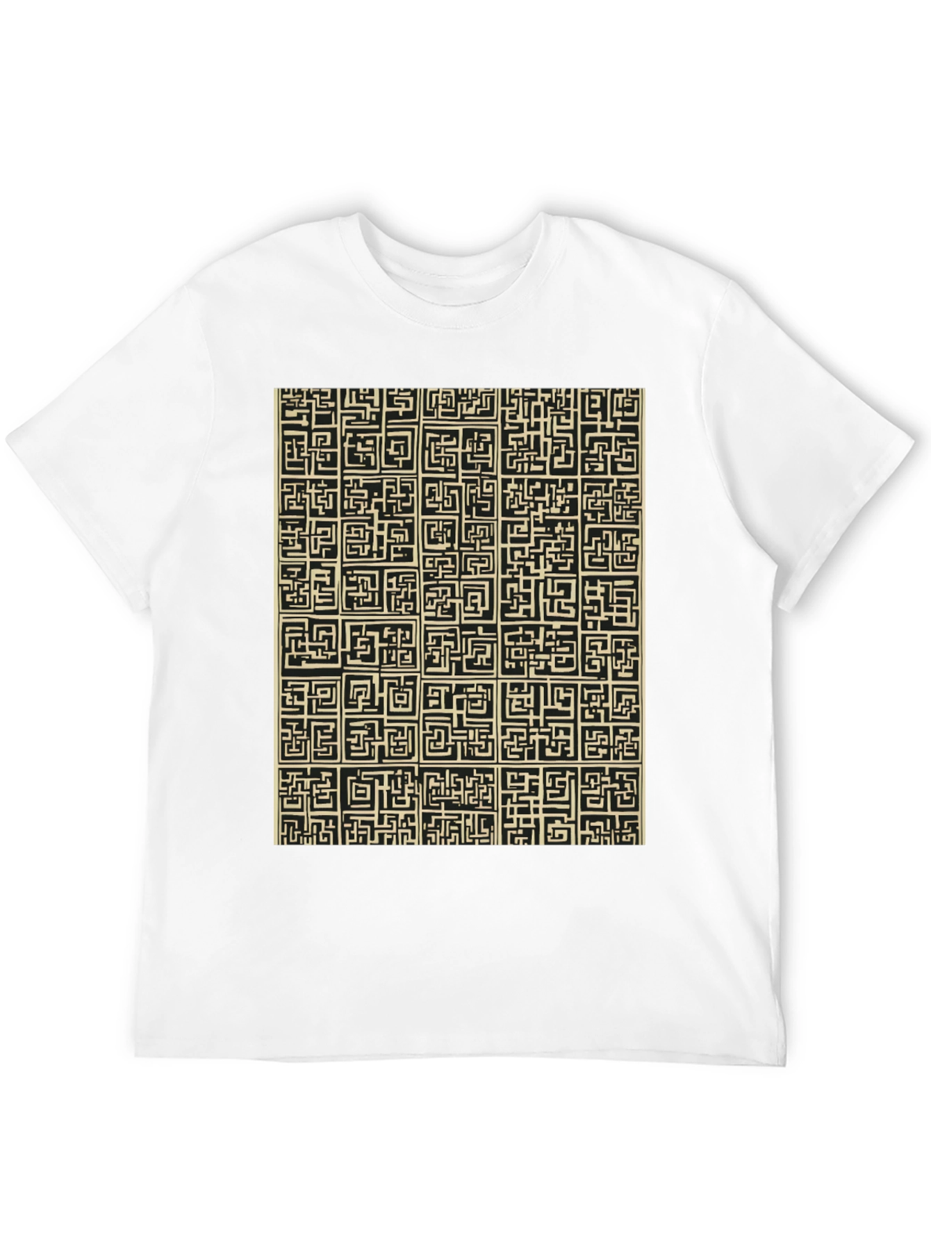 Abstract Maze Pattern Black T-Shirt