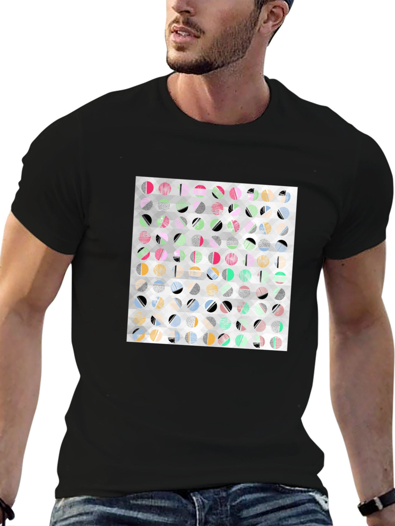 Abstract Geometric Print Black T-Shirt