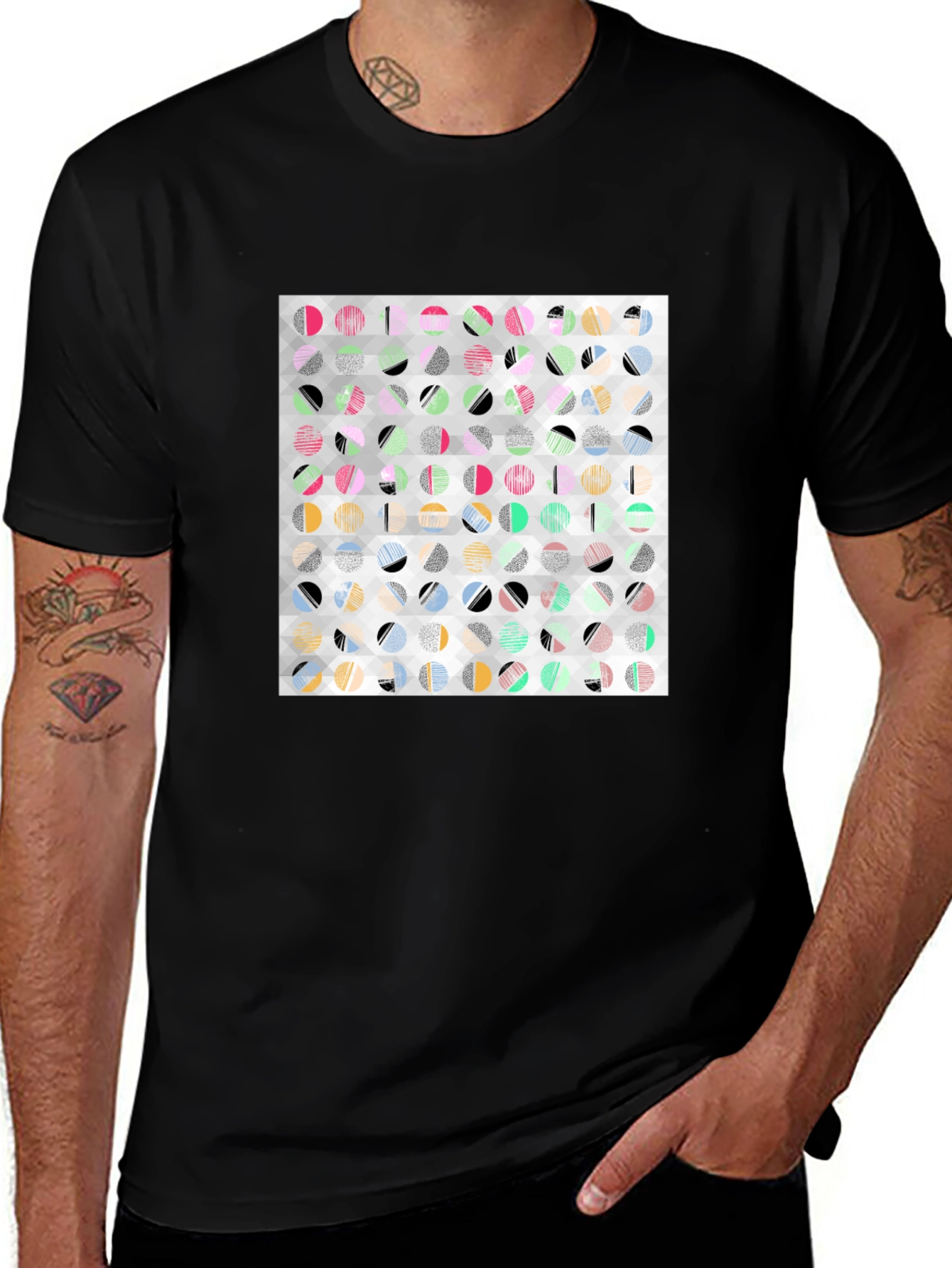 Abstract Geometric Print Black T-Shirt
