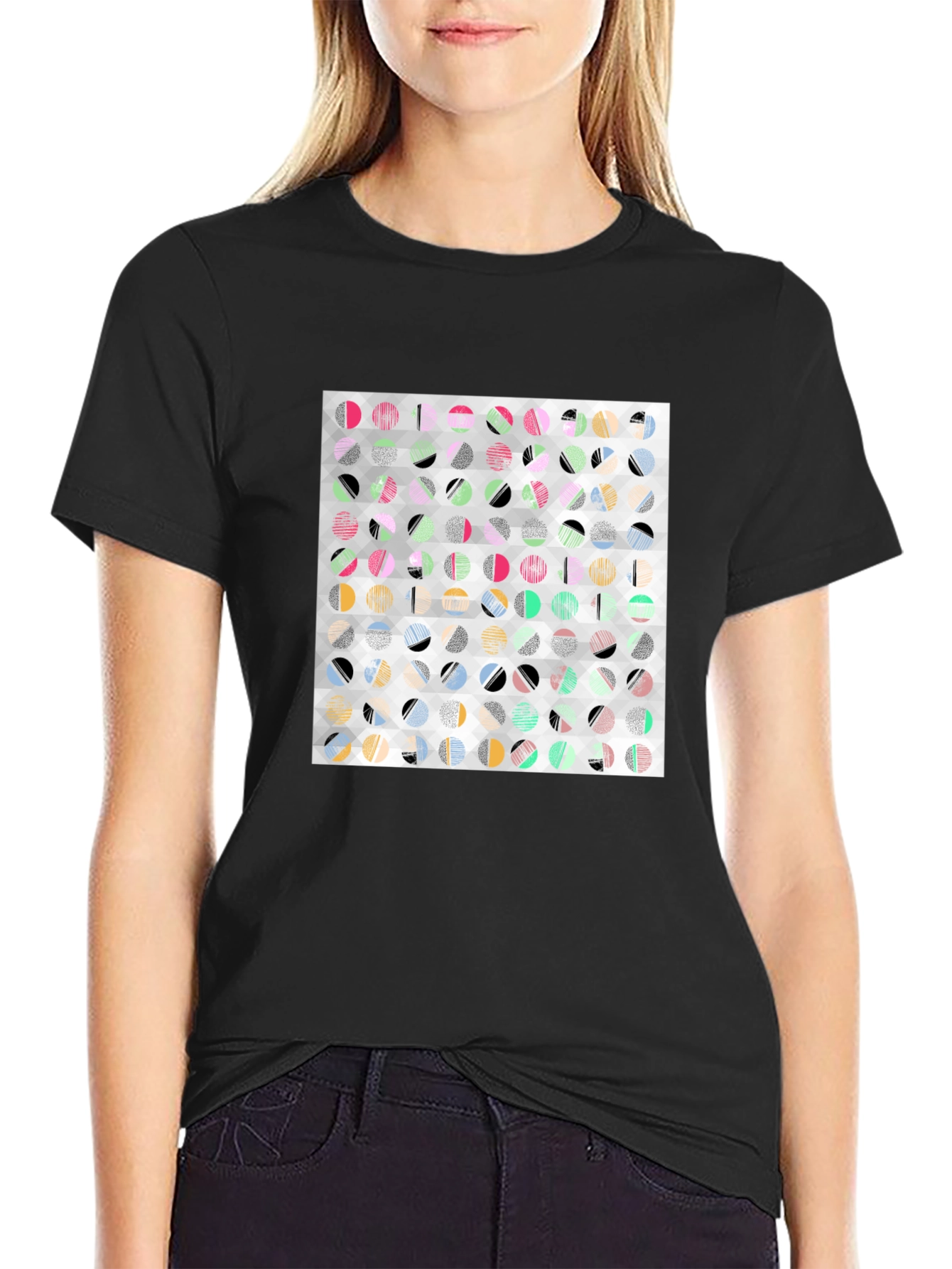 Abstract Geometric Print Black T-Shirt