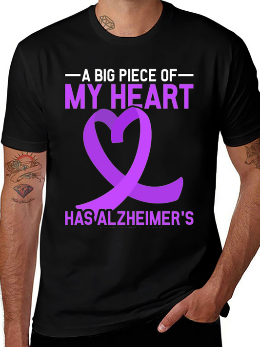 Alzheimers Awareness Ribbon Heart Graphic T-Shirt