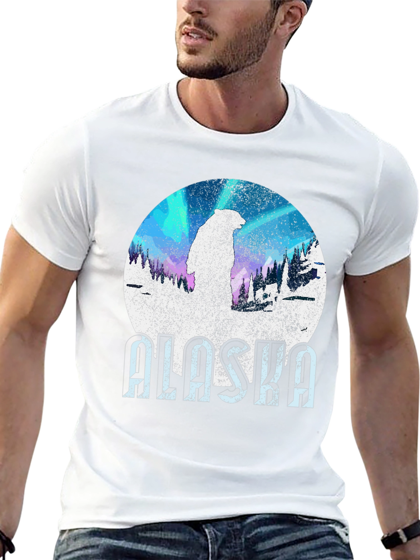 Alaska Bear Graphic Tee - Northern Lights Style
