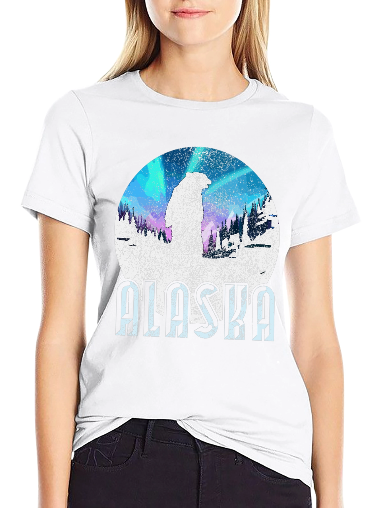 Alaska Bear Graphic Tee - Northern Lights Style