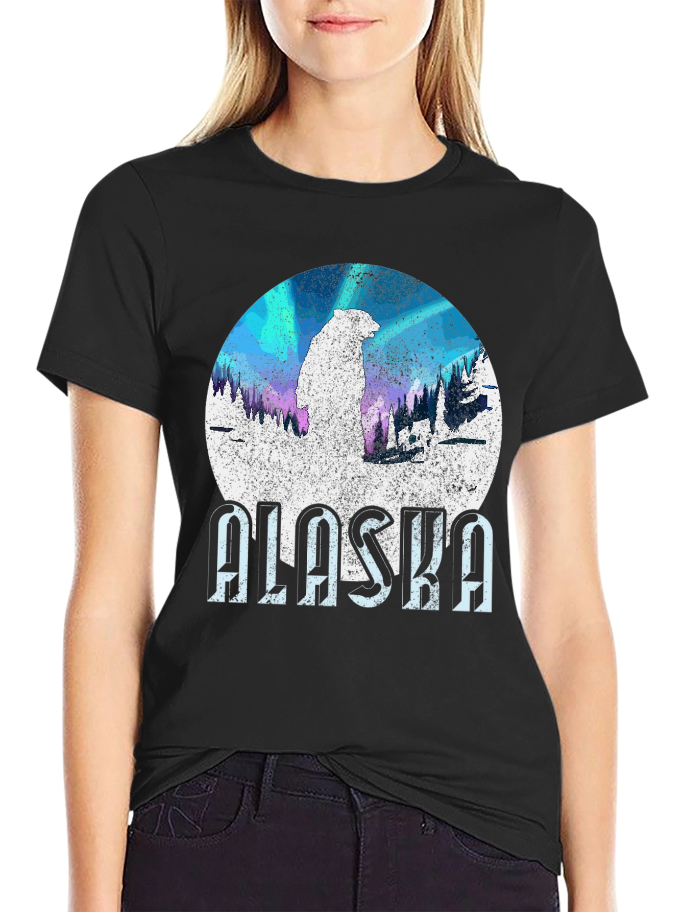 Alaska Bear Graphic Tee - Northern Lights Style
