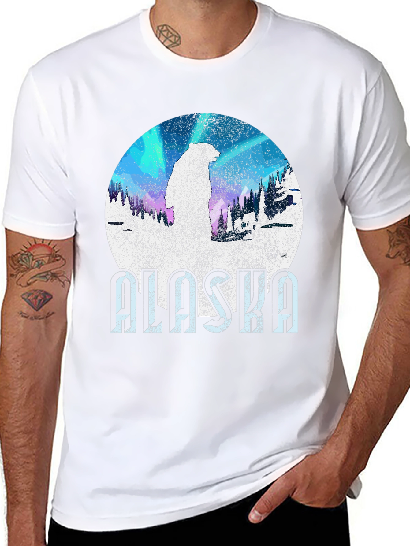 Alaska Bear Graphic Tee - Northern Lights Style