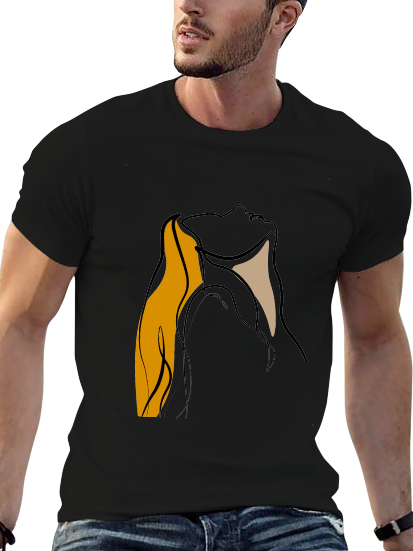 Abstract Face Graphic Black T-Shirt