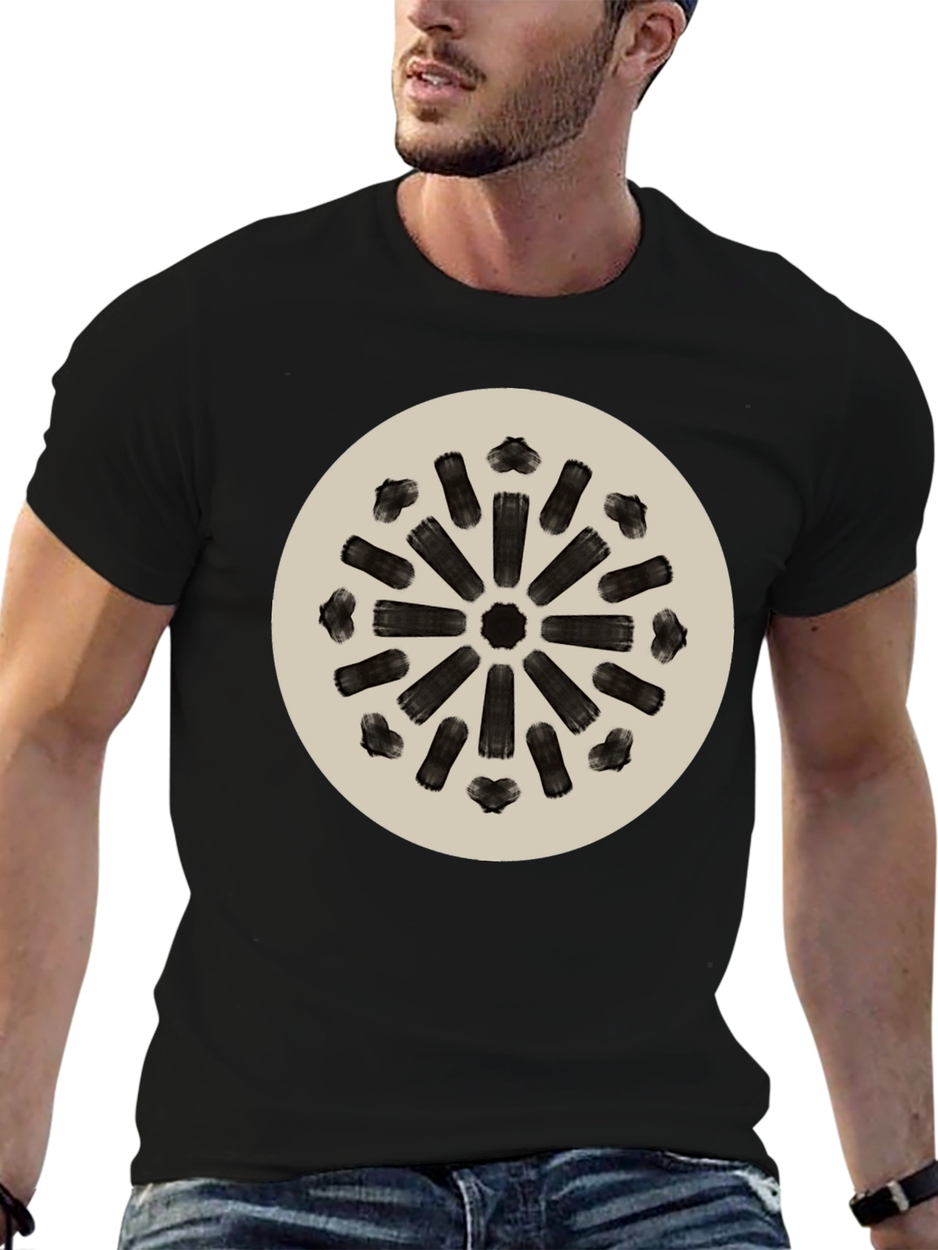Abstract Radial Pattern Tee - Modern Black T-Shirt