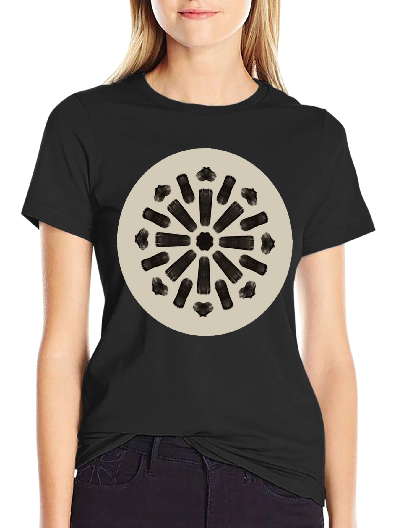 Abstract Radial Pattern Tee - Modern Black T-Shirt