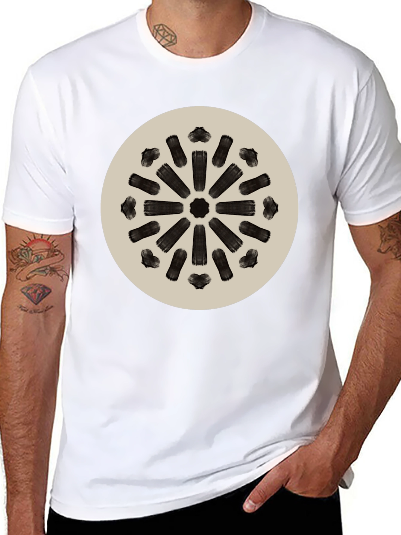 Abstract Radial Pattern Tee - Modern Black T-Shirt