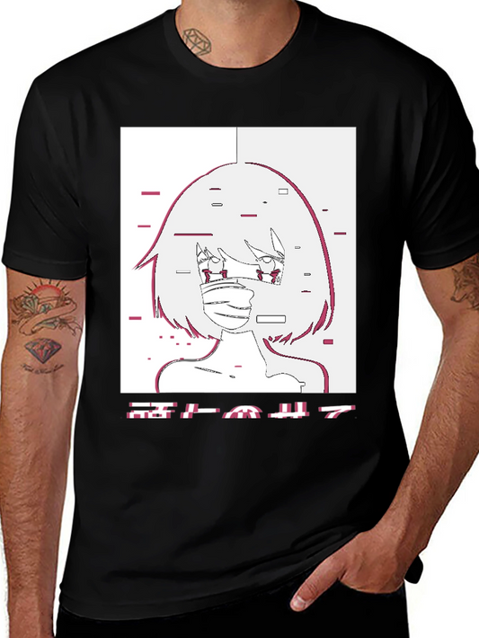 Anime Girl Glitch Style Graphic T-Shirt