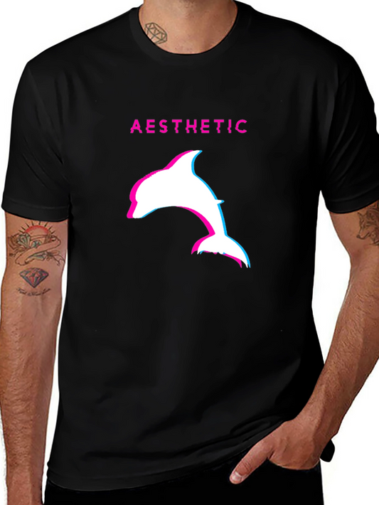 Aesthetic Dolphin Graphic Tee - Black Casual T-Shirt