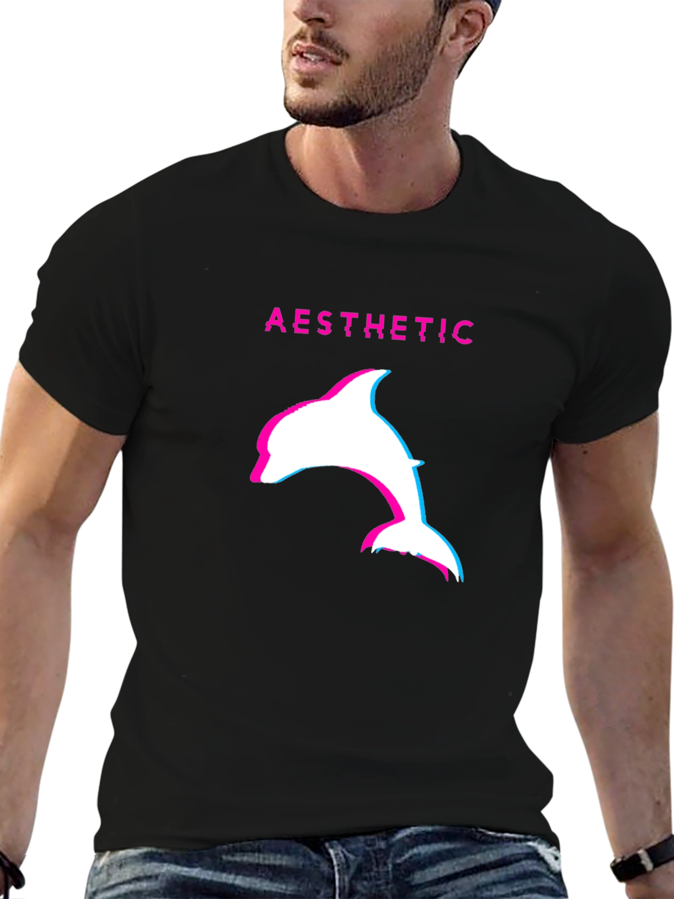 Aesthetic Dolphin Graphic Tee - Black Casual T-Shirt