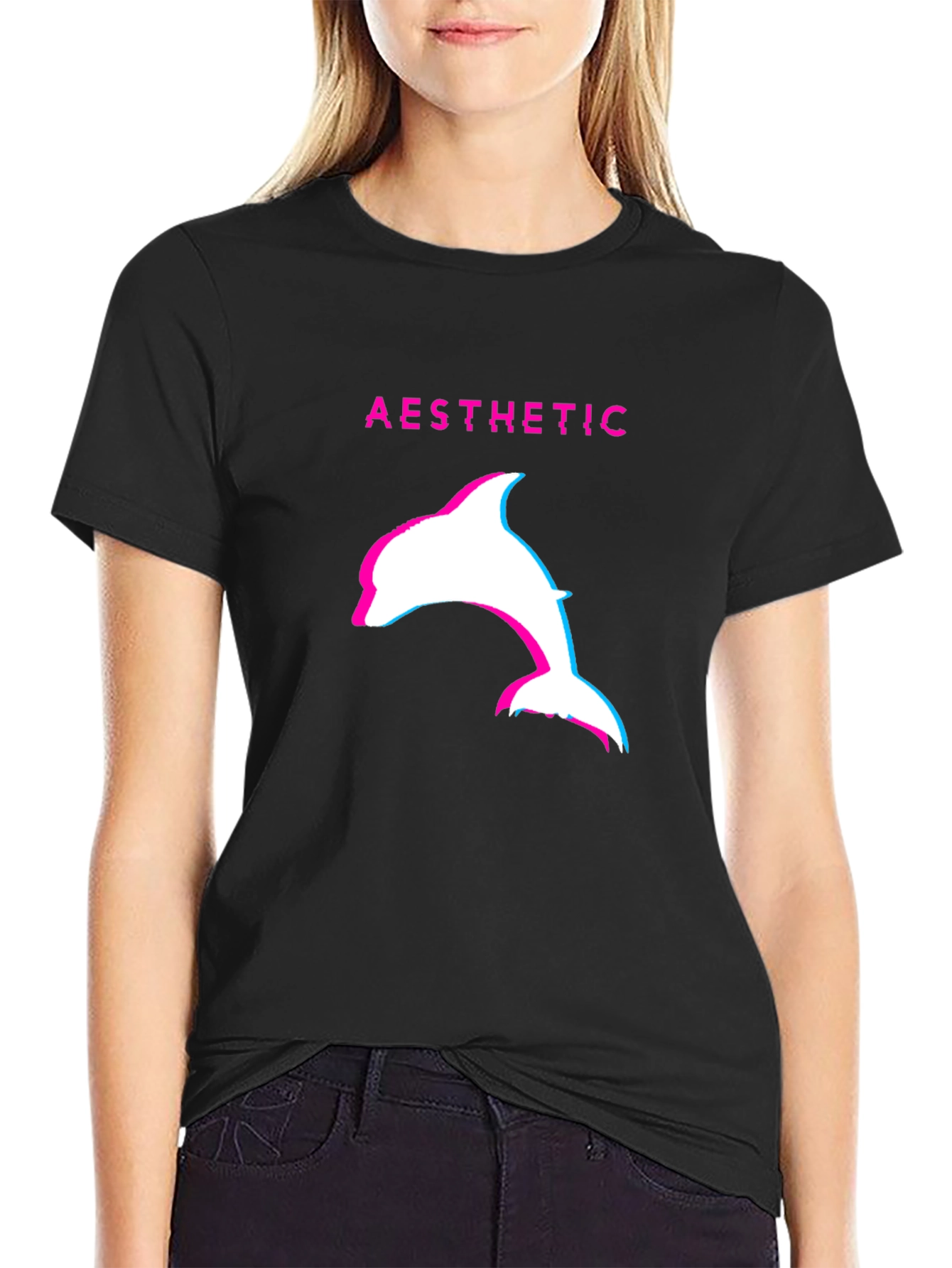 Aesthetic Dolphin Graphic Tee - Black Casual T-Shirt