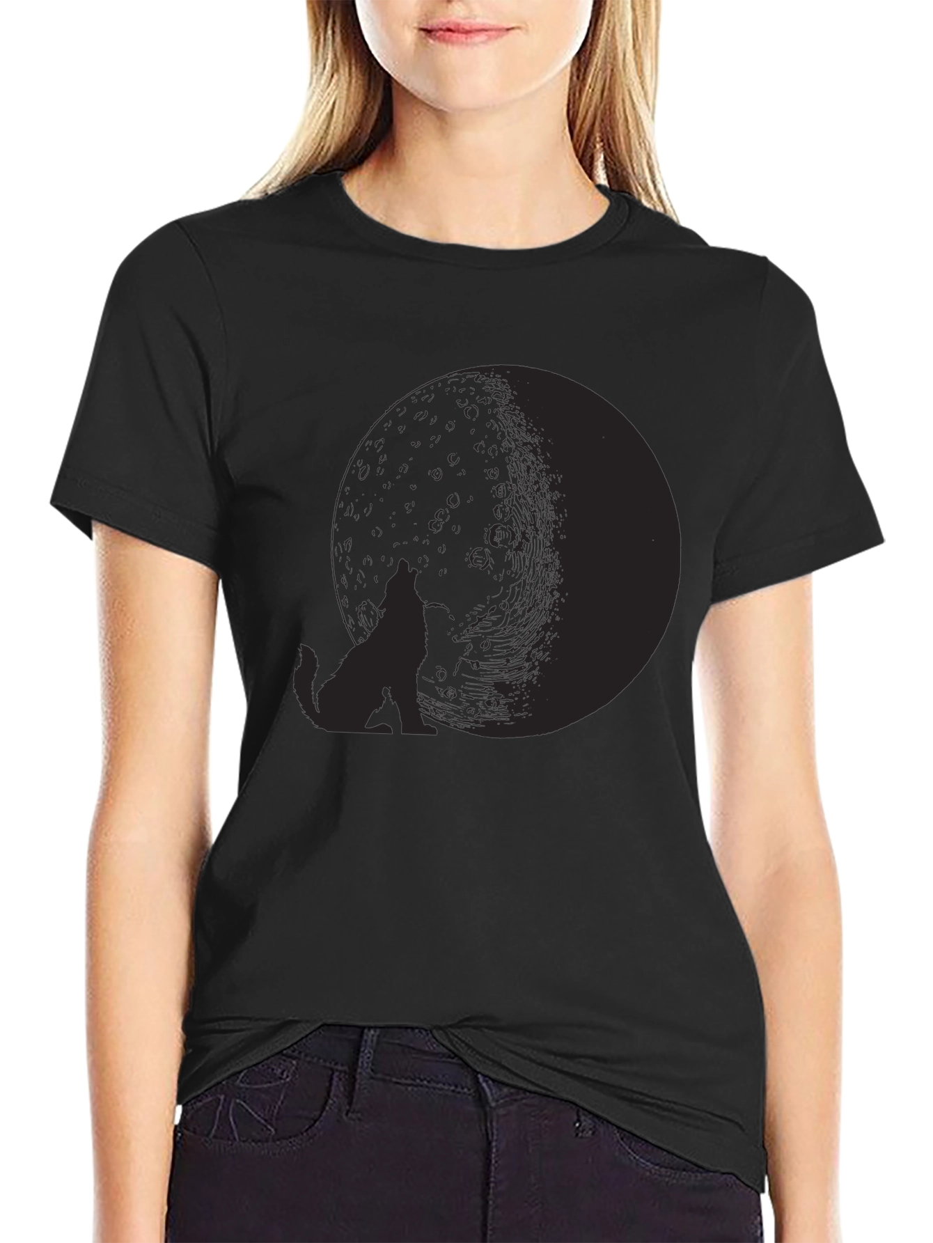 Wolf Moon Graphic Tee - Black Cotton Blend