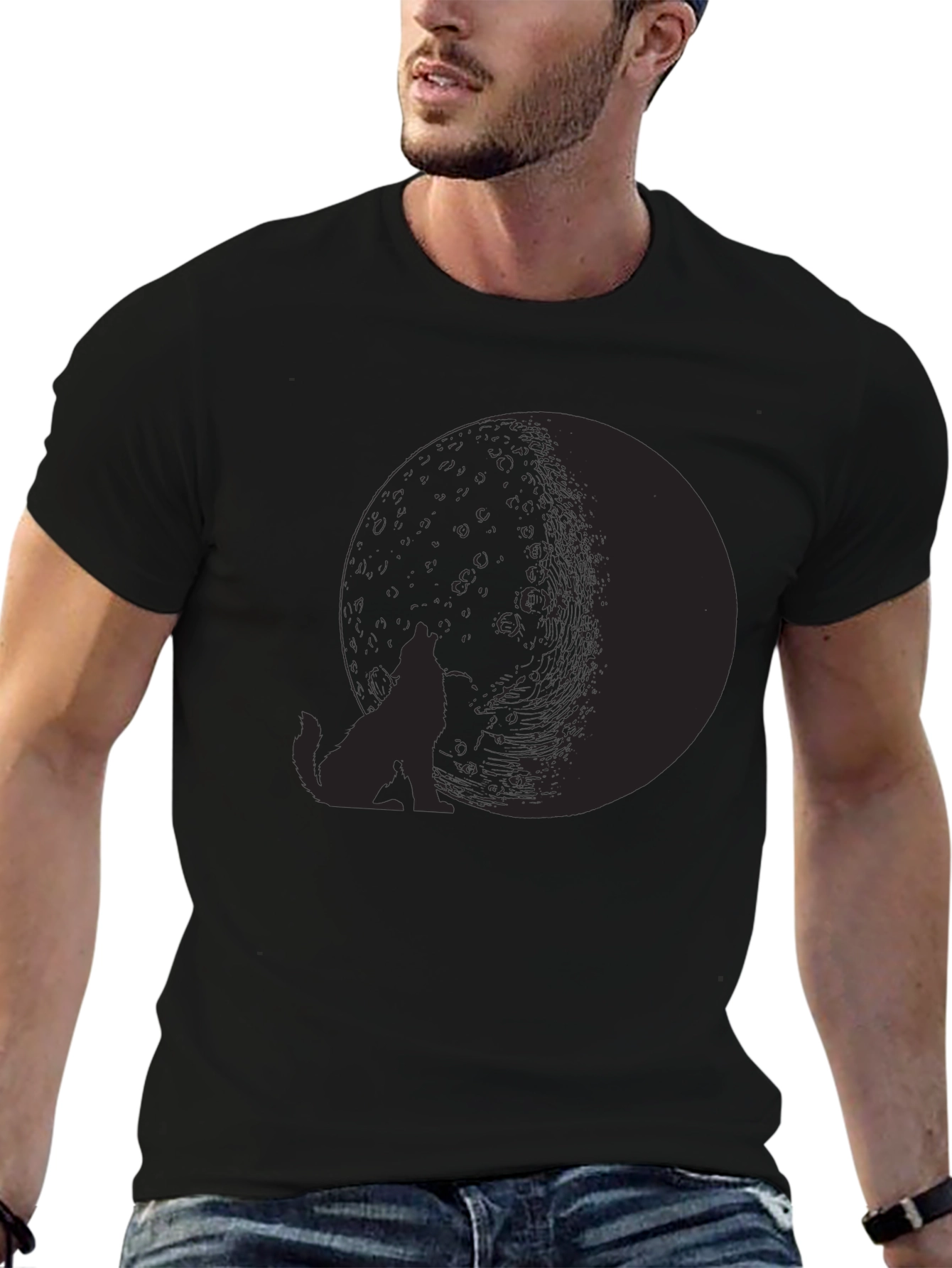 Wolf Moon Graphic Tee - Black Cotton Blend