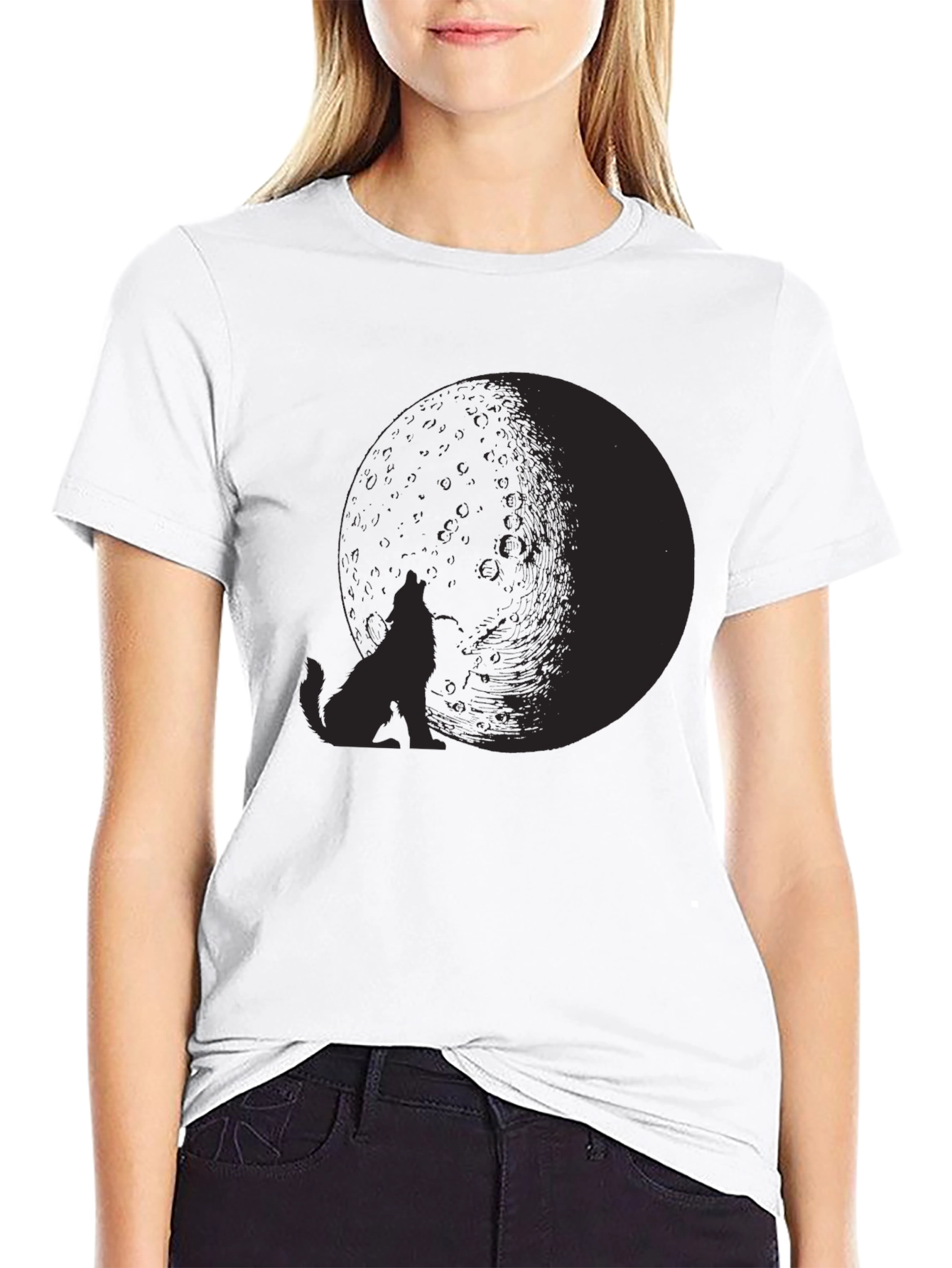 Wolf Moon Graphic Tee - Black Cotton Blend