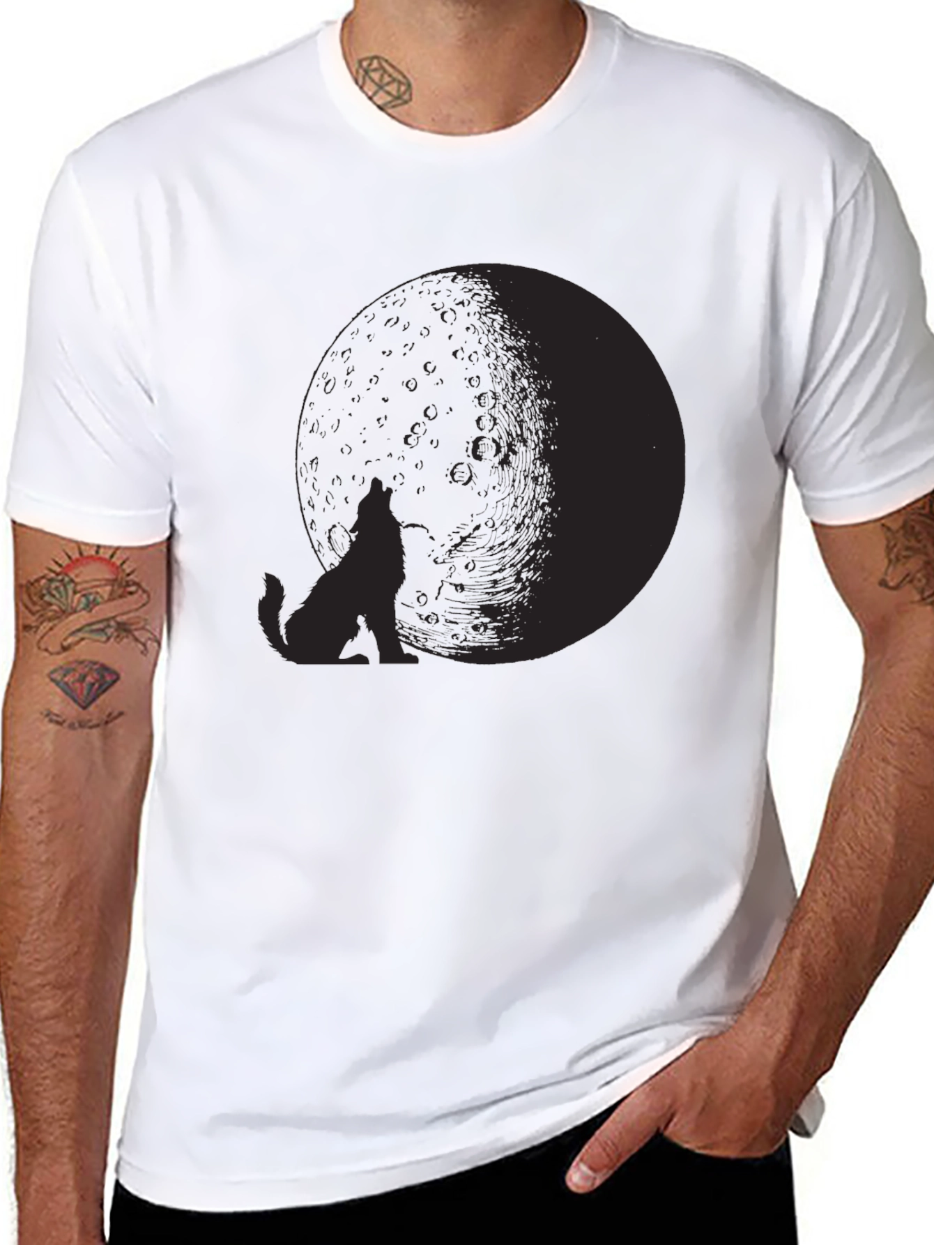 Wolf Moon Graphic Tee - Black Cotton Blend