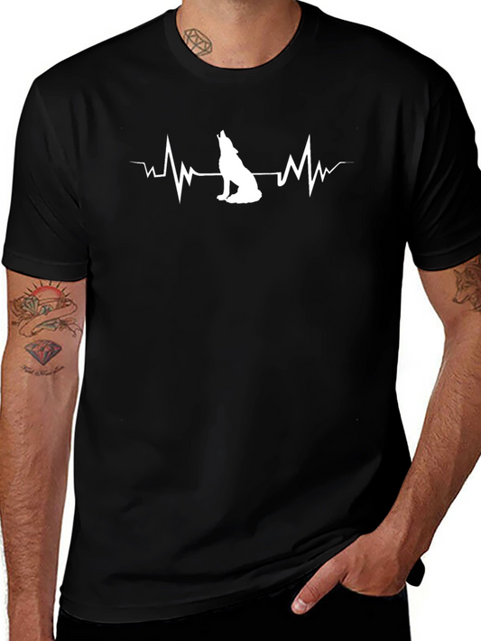 Wolf Heartbeat Graphic T-Shirt - Trendy Black Tee